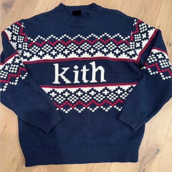 Kith kithmas Navy and Red Fair Isle Crewneck Sweater - Picture 1 of 2